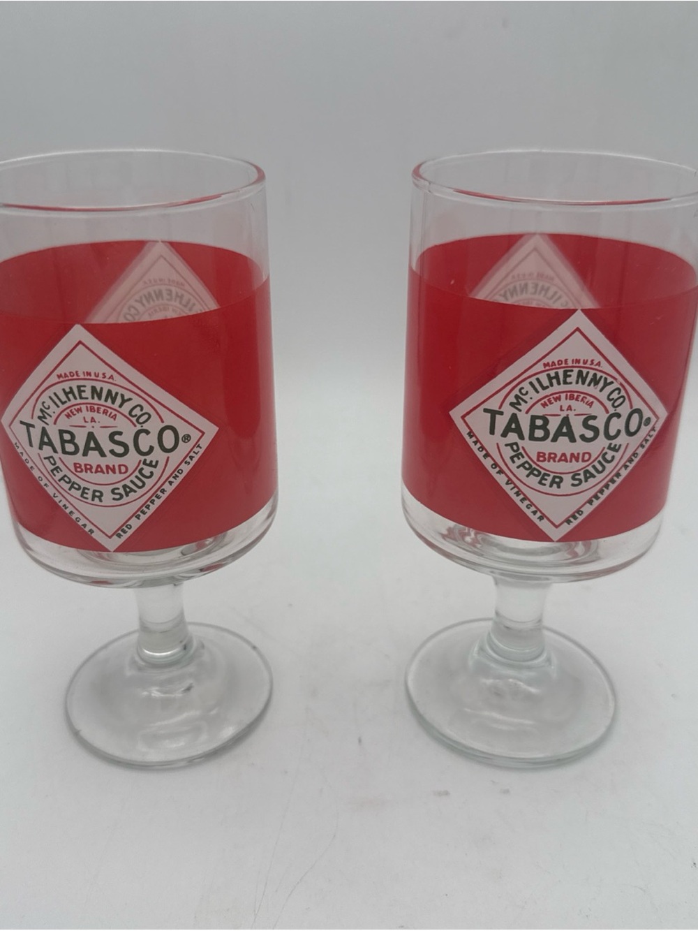 2 McIlhenny Co. Tabasco Red Pepper Sauce Bloody Mary  Stemmed Drinking Glasses
